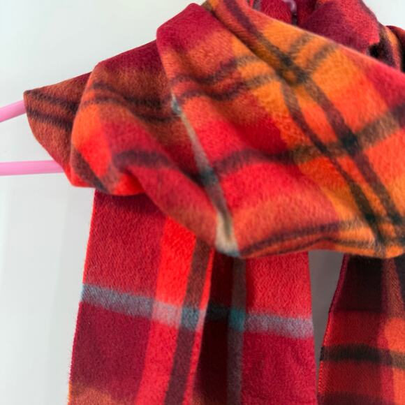 Nordstrom Scarf 100% Cashmere NWT Fringe Plaid Luxury Red Orange Winter Cozy - Picture 9 of 14